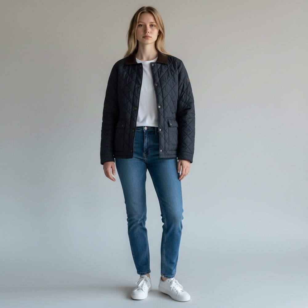 Dubarry Quilted Jacket with Corduroy Collar Navy Blue Primaloft Size‎ Large